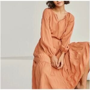 Women's Long-Sleeve Tiered Maxi Dress Terracotta Size L Boho Peasant Cottagecore